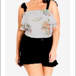 City Chic Flirty Frill Denim Shorts